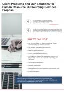Human Resource Outsourcing For Client Problems And Our Solutions One Pager Sample Example Document