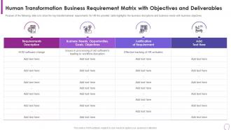 Human Resource Transformation Toolkit Business Requirement Matrix With Objectives