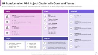 Human Resource Transformation Toolkit Mini Project Charter With Goals And Teams