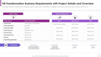 Human Resource Transformation Toolkit With Project Details And Overview