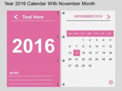 Hw Year 2016 Calendar With November Month Flat Powerpoint Design