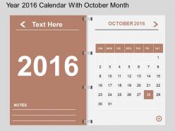 Hx Year 2016 Calendar With October Month Flat Powerpoint Design