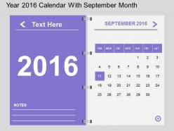 Hy year 2016 calendar with september month flat powerpoint design