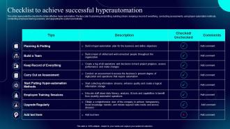 Hyperautomation IT Checklist To Achieve Successful Hyperautomation Ppt Gallery Graphics Example