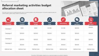 I186 Referral Marketing Activities Budget Allocation Sheet Referral Marketing MKT SS V