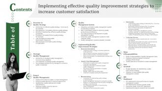 I60 Table Of Contents For Implementing Improvement Strategies To Increase Customer Satisfaction Strategy SS