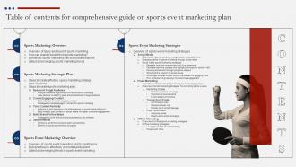 I96 Table Of Contents For Comprehensive Guide On Sports Event Marketing Plan Strategy SS