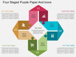 Ib four staged puzzle paper and icons flat powerpoint design