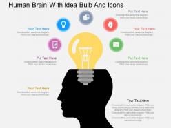 Ic human brain with idea bulb and icons flat powerpoint design
