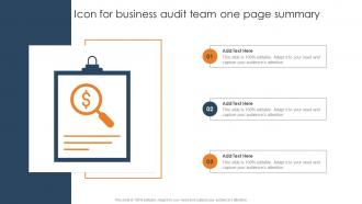 Icon For Business Audit Team One Page Summary