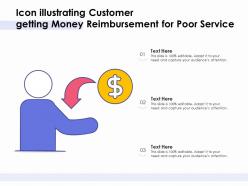 Icon illustrating customer getting money reimbursement for poor service