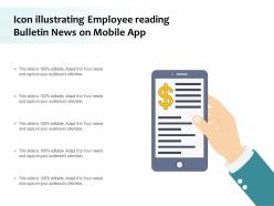 Icon illustrating employee reading bulletin news on mobile app