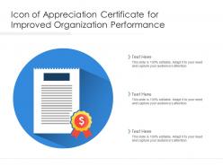 Icon Of Appreciation Certificate For Improved Organization Performance