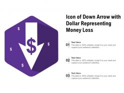 Icon of down arrow with dollar representing money loss