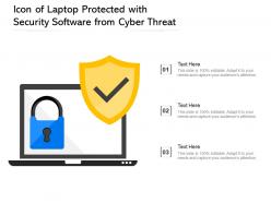 Icon of laptop protected with security software from cyber threat