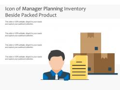 Icon of manager planning inventory beside packed product