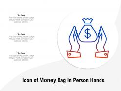 Icon of money bag in person hands