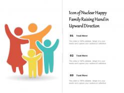 Icon of nuclear happy family raising hand in upward direction