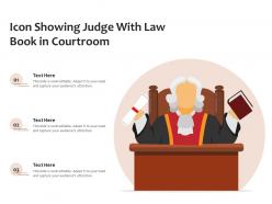 Icon showing judge with law book in courtroom