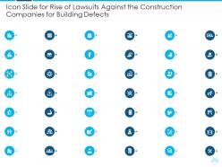 Icon slide for rise of lawsuits against the construction companies for building defects ppt icons