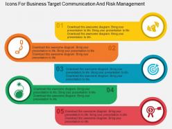 Icons For Business Target Communication And Risk Management Flat Powerpoint