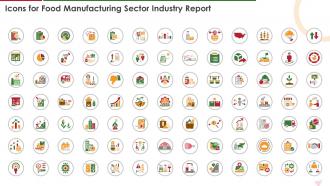 Icons For Food Manufacturing Sector Industry Report Ppt Infographics Tips