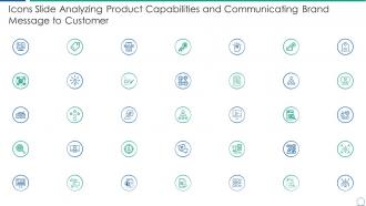 Icons slide analyzing product capabilities and communicating brand message to customer
