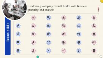 Icons Slide Evaluating Company Overall Health With Financial Planning And Analysis