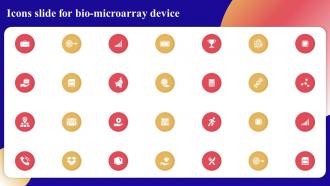 Icons Slide For Bio Microarray Device Bio Microarray Device Ppt Summary Deck