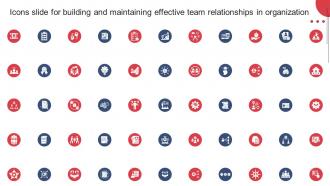 Icons Slide For Building And Maintaining Effective Team Relationships In Organization