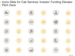 Icons slide for cab services investor funding elevator pitch deck ppt designs