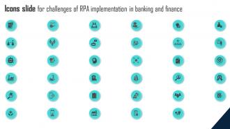 Icons Slide For Challenges Of RPA Implementation In Banking And Finance