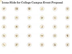 Icons slide for college campus event proposal ppt powerpoint presentation icon clipart