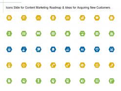 Icons slide for content marketing roadmap ideas acquiring new customers ppt icons