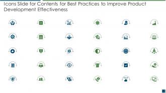 Icons slide for contents for best practices to improve product development effectiveness