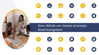Icons Slide For Core Element Of Strategic Brand Management Ppt Topics