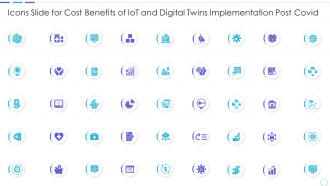 Icons slide for cost benefits of iot and digital twins implementation post covid