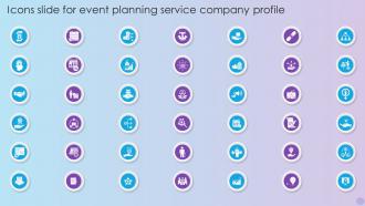 Icons Slide For Event Planning Service Company Profile Ppt Guidelines
