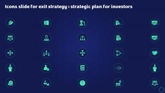 Icons Slide For Exit Strategy Strategic Plan For Investors