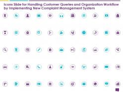 Icons slide for handling customer queries and organization ppt layouts