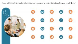 Icons Slide For International Remittance Provider Investor Funding Elevator Pitch Deck
