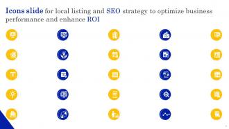Icons Slide For Local Listing And SEO Strategy To Optimize Business Performance