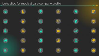 Icons Slide For Medical Care Company Profile Ppt Slides Graphics Example