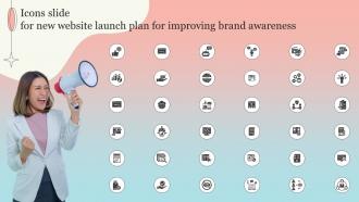 Icons Slide For New Website Launch Plan For Improving Brand Awareness