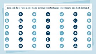 Icons Slide For Promotion And Awareness Strategies To Generate Product Demand