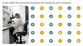Icons Slide For Promotional Plan For Medical Care Company Strategy SS V