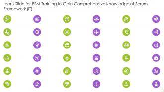 Icons Slide For PSM Training To Gain Comprehensive Knowledge Of Scrum Framework IT