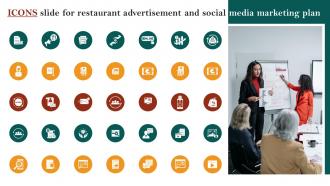 Icons Slide For Restaurant Advertisement And Social Media Marketing Plan Ppt Template