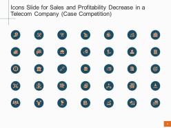 Icons slide for sales and profitability decrease in a telecom company case competition ppt tips