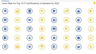 Icons Slide For Top 15 IT Certifications In Demand For 2022